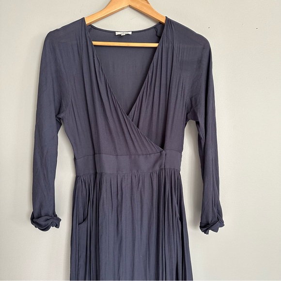 Aritzia Wilfred Navy Blue Midi Faux Wrap Dress - Picture 3 of 13